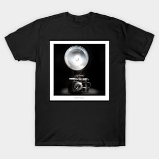 An old vintage camera with flash, as a poster T-Shirt